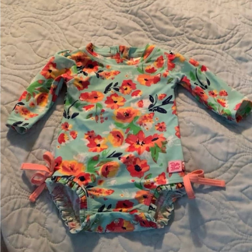 Ruffle Butts Orange and Green Rashguard Swimwear